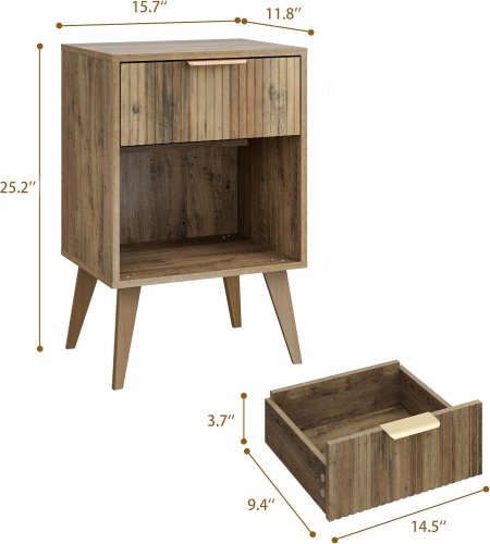 YAUKOMEL MID CENTURY MODERN WALNUT WOOD NIGHTSTAND - 15.7" X 11.8" X 25.2" - CARAMEL OAK BROWN (MODEL: CTG56BR) image 3