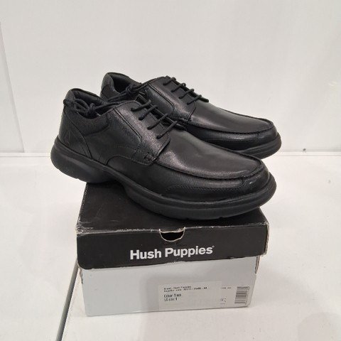 MEN'S HUSH PUPPIES HUGH LEATHER CASUAL SHOES - SIZE 8 - BLACK image 2