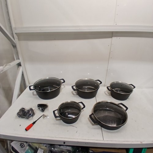 10PC NEW DESIGN ECO-FRIENDLY NON-STICK GRANITE COATED INDUCTION BOTTOM ALUMINUM COOKWARE SET - BLACK image 2