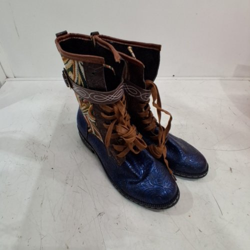 WOMEN'S BOHEMIAN WINTER CASUAL SHORT BOOTS WITH ZIPPER - SIZE 7.5 - BLUE/BROWN image 3