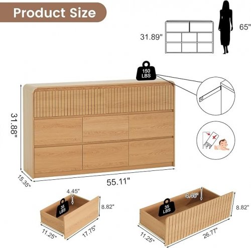KOZIDO MODERN 8 DRAWER WOODEN DRESSER - 55" - OAK (MODEL: LIDR-002OK) image 2