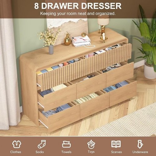 KOZIDO MODERN 8 DRAWER WOODEN DRESSER - 55" - OAK (MODEL: LIDR-002OK) image 3