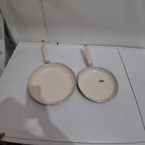 2PC GREENPAN RIO ADVANCED CERAMIC NONSTICK FRYING PANS - 12" & 10" - CREAM (MODEL: B258) image 3