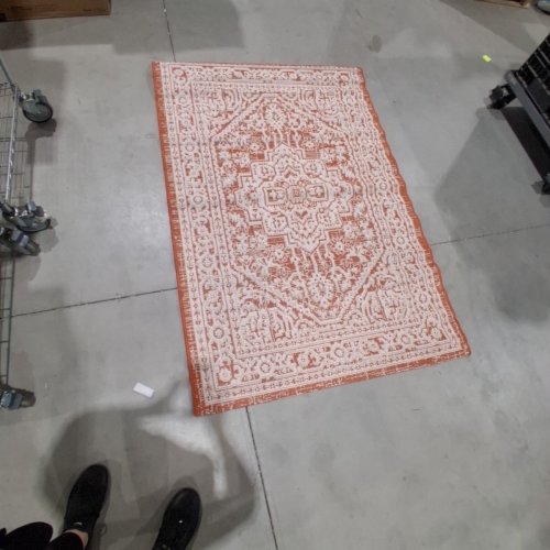 JONATHAN Y SANTA MONICA MEDALLION WEAVE INDOOR/OUTDOOR AREA RUG - 3FT11" X 6FT - ORANGE/CREAM (STYLE: SMB101F-4) image 2
