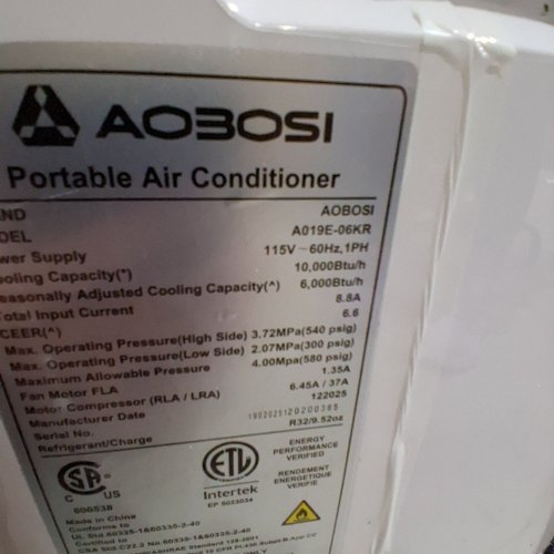AOBOSI PORTABLE AIR CONDITIONER - REMOTE CONTROLLED, WIFI ENABLED, SILENT MODE, DEHUMIDIFIER - 10000 BTU - WHITE (MODEL: ‎ABS-A019E-06KR) image 3