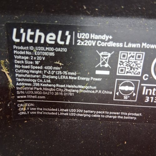 LITHELI CORDLESS LAWN MOWER WITH ADJUSTABLE HEIGHT - 16" - 20V - WHITE/GREY (MODEL: EGT010185) image 8