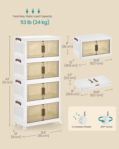 SONGMICS 4-TIER STORAGE ORGANIZER - 48QT - WHITE (MODEL: RLB450WZ01) image 2