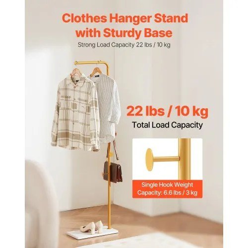 VEVOR COAT HANGER STAND WITH MARBLED BASE - GOLD image 2