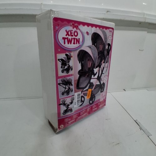 BAYER XEO TWIN DOLL CARRIAGE STROLLER FOR DOLLS UP TO 18" - 30" X 14.5" X 29.5" - GREY/PINK (MODEL: 26733AA) image 3