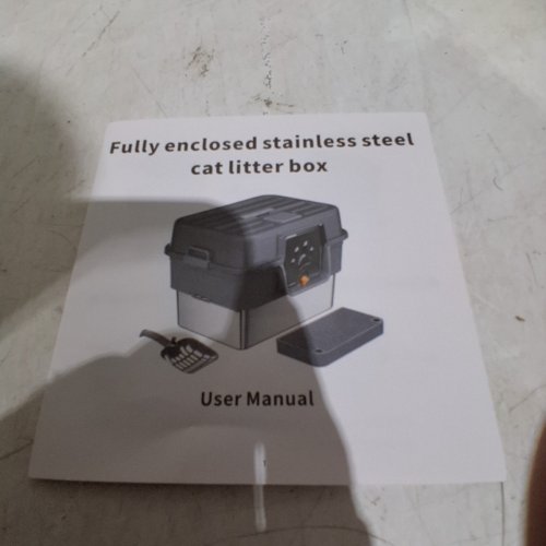 FZGHOME STAINLESS STEEL ENCLOSED METAL LITTER BOX WITH LID AND SIDE HANDLES - XL - DARK GREY (MODEL:T163) image 8