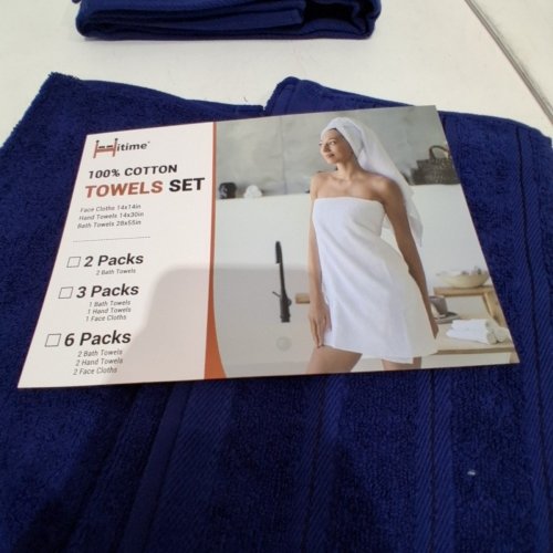 3PC HITIME COTTON TOWELS SET - DARK BLUE image 4