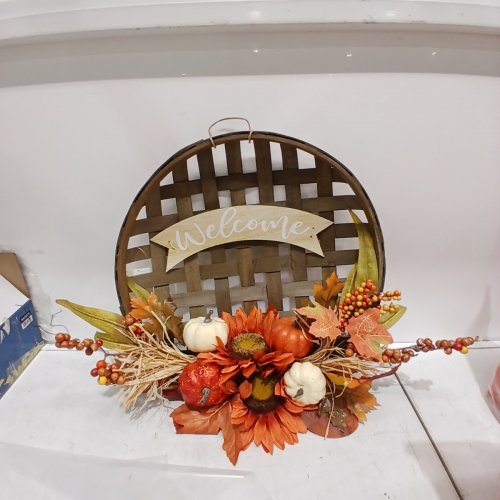 AUTUMN WELCOME WALL DECOR BASKET WREATH - BROWN, ORANGE, AND YELLOW image 2