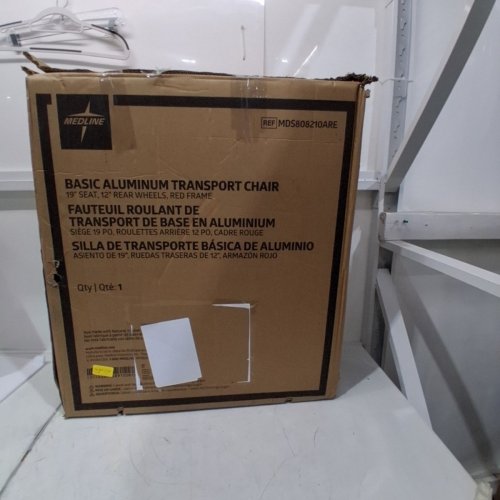 MEDLINE BASIC ALUMINUM TRANSPORT WHEELCHAIR 12" REAR WHEELS WITH BRAKES - 19"/300LBS CAPACITY - RED/BLACK (MODEL: MDS808210ARE) image 4