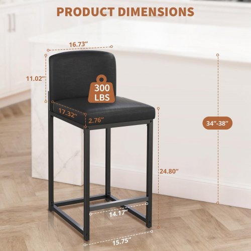 2PK GARVEE COUNTER HEIGHT BAR STOOL WITH BACK AND FOOTREST - 25" SEAT HEIGHT, 300LBS MAX - BLACK - (MODEL: PHK_35EGJIUC) image 2