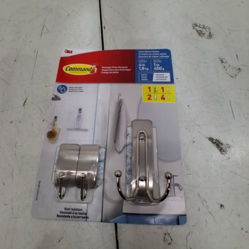 3PC 3M SATIN NICKEL COMMAND HOOKS - SATIN NICKEL (MODEL: BATH363CLUBCNA) image 2