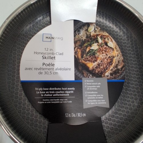 MAINSTAYS HONEYCOMB-CLAD NON-STICK SKILLET - 12" - STAINLESS STEEL image 5