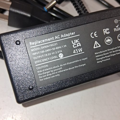 EMAKS REPLACEMENT POWER CHARGER FOR LAPTOP - COMPATIBLE WITH HP MODELS - 45W (MODEL: SK90A195231) image 2