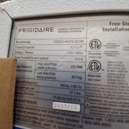 FRIGIDAIRE MINI FRIDGE WITH ERASER BOARD DOOR - 3.2 CU. FT. - WHITE (MODEL: EFR331-WHITE-6COM) image 9