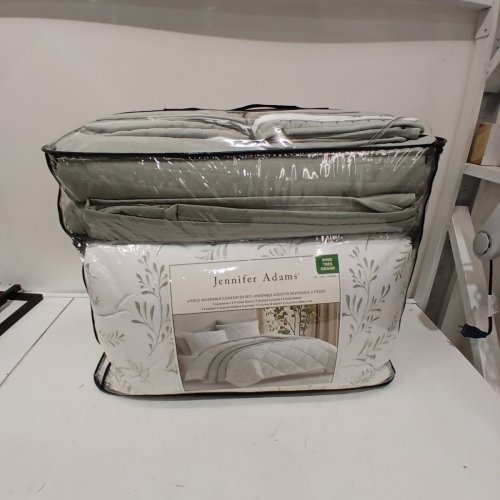 6PC JENNIFER ADAMS REVERSIBLE ALL SEASON COMFORTER BEDDING SET - KING - GREEN/WHITE (STYLE: 1796280) image 2