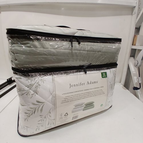 6PC JENNIFER ADAMS REVERSIBLE ALL SEASON COMFORTER BEDDING SET - KING - GREEN/WHITE (STYLE: 1796280) image 4