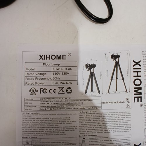 XIHOME TRIPOD FLOOR LAMP - 110 V-130 V, E26 MAX 60W - BLACK (MODEL: XHWFLTH-US) image 3