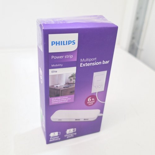 PHILIPS MULTIPORT POWER STRIP EXTENSION BAR WITH 1 USB-C and 2 USB-A Ports - 6FT - WHITE (MODEL: DLK2506C/27) image 3