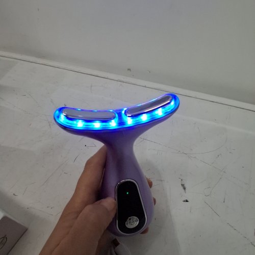 7 COLOR FACIAL AND NECK MASSAGER- 113°F HEAT, VIBRATION, CLEANSING FUNCTION - PURPLE image 2