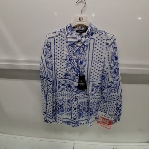 WOMEN'S BARILOCHE PRINT BUTTON-UP SHIRT - SMALL / MEDIUM - 38 - WHITE / BLUE (STYLE: ALMENA) image 2