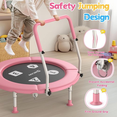 BCAN TODDLER ROUND TRAMPOLINE WITH ADJUSTABLE HANDLE, SAFETY PAD - 36" - PINK - (MODEL: TX-6232N-36) image 2