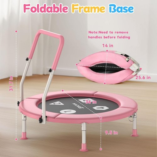BCAN TODDLER ROUND TRAMPOLINE WITH ADJUSTABLE HANDLE, SAFETY PAD - 36" - PINK - (MODEL: TX-6232N-36) image 3