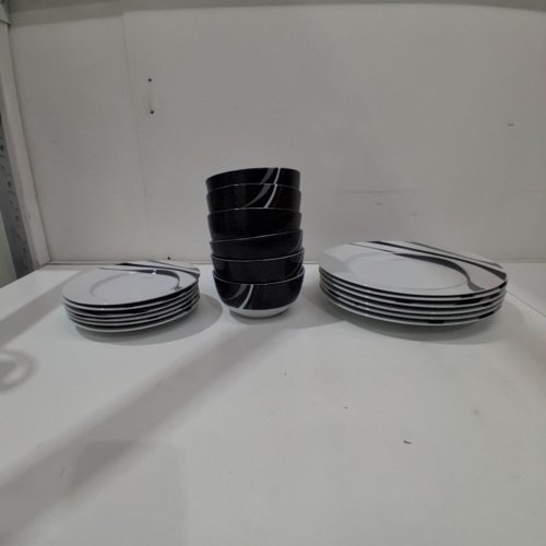 18PC AMAZON BASICS DINNERWARE SET - BLACK/WHITE SWIRL image 3