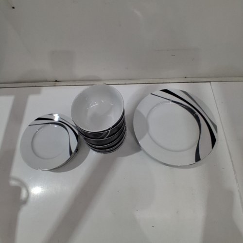 18PC AMAZON BASICS DINNERWARE SET - BLACK/WHITE SWIRL image 4