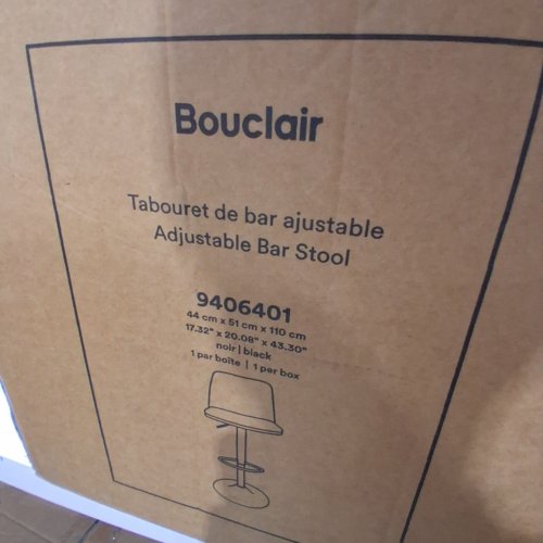 BOUCLAIR ADJUSTABLE BAR STOOL - 17.32" X 20.08" X 43.30" - BLACK (ITEM: 9406401) image 2