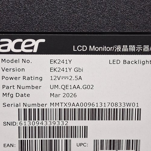 ACER EK1 SERIES FHD MONITOR - 23.8'' - BLACK (MODEL:EK241Y) image 7