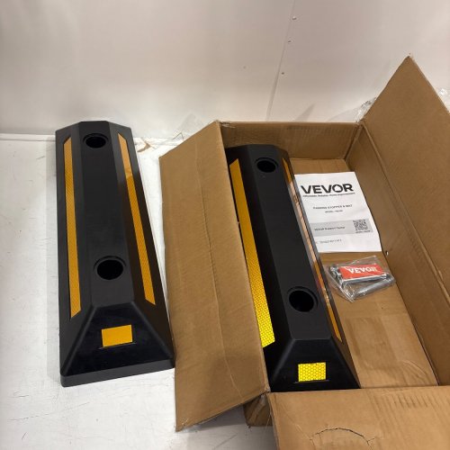 2PK PARKING STOPPER HEAVY DUTY PARKING AID FOR GARAGE RUBBER CURB GARAGE FLOOR STOPPER WITH REFLECTIVE STRIPS - 21.6" - BLACK/YELLOW (MODEL: RB226) image 2