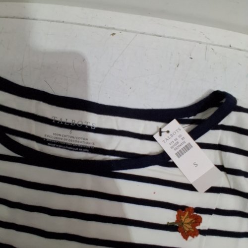 WOMEN'S TALBOTS STRIPED EMBROIDERED LONG SLEEVE SHIRT - SMALL - WHITE / BLACK / LEAVES (STYLE : 0258204832) image 3