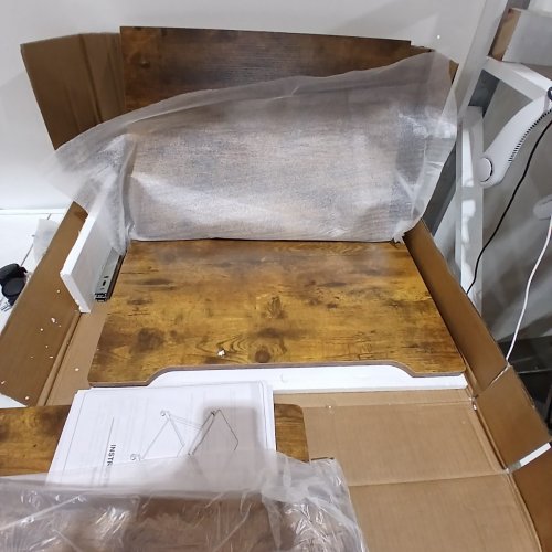 SOGESFURNITURE SMALL COMPUTER DESK WITH KEYBOARD TRAY MOBILE COMPUTER DESK SMALL ROLLING WORK WORKSTATION - 23.5" X 18.9" X 25.6" - RUSTIC BROWN (MODEL: 10CZSMDX-8110FG) image 3
