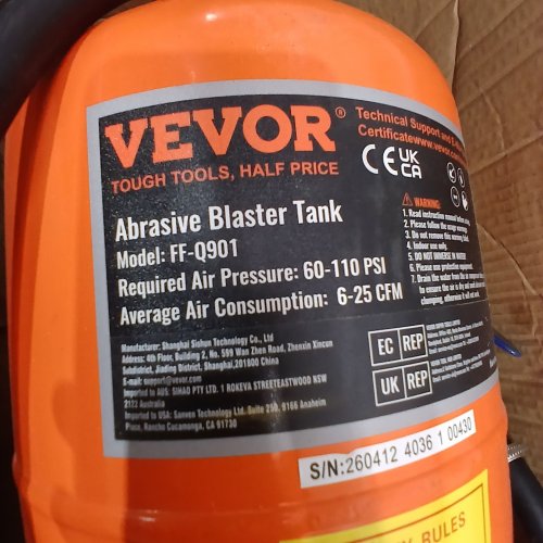 PORTABLE ABRASIVE BLASTING TANKABLE ABRASIVE BLASTING TANK, AIR SAND BLASTING KIT WITH 4 CERAMIC NOZZLES AND OIL-WATER SEPARATOR FOR PAINT, STAIN, RUST REMOVAL - 60-110PSI - 5GAL - ORANGE (MODEL: FF-Q901) image 3