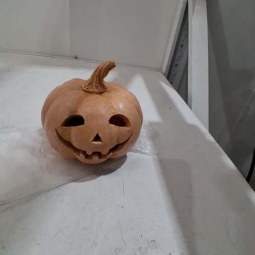 HANDMADE JACK O'LANTERN WITH LED LIGHTS - 6" - TERRACOTTA image 2