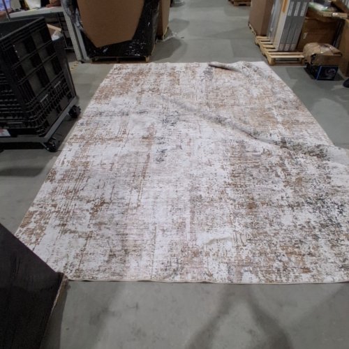 ABSTRACT WASHABLE AREA RUG 10FT X 12FT - IVORY, BROWN, AND GRAY image 2