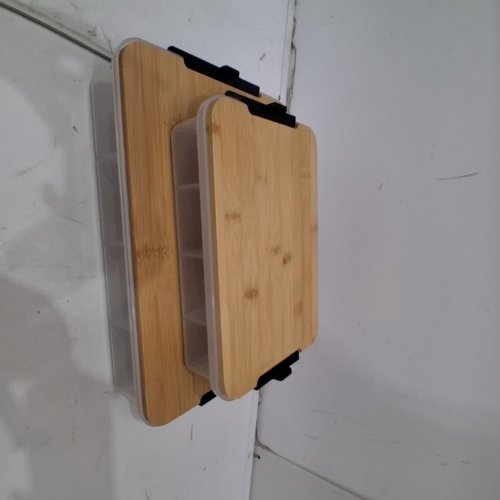 2PC SABATIER SNACKLEBOX WITH BAMBOO CUTTING BOARD LID - 7.8" X 12.7" - CLEAR/NATURAL (MODEL: 2906063) image 2