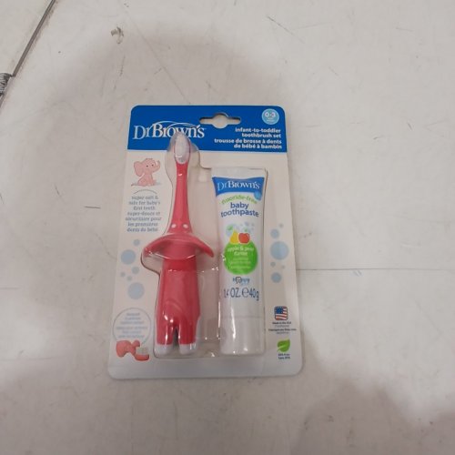 DR. BROWN'S INFANT-TO-TODDLER TRAINING TOOTHBRUSH SET - 1.4OZ - APPLE & PEAR FLAVOUR/PINK ELEPHANT image 2