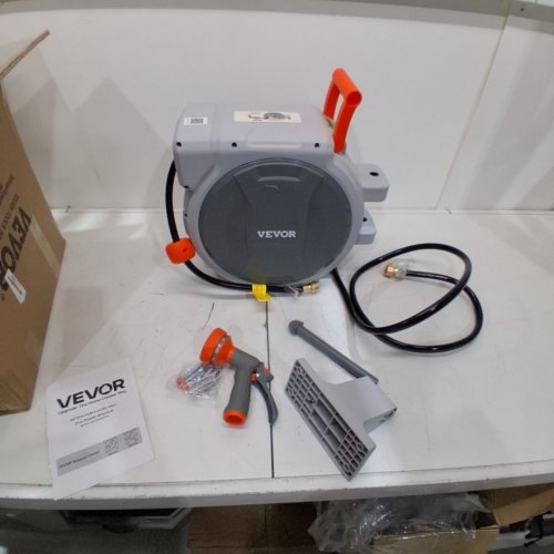 HEAVY DUTY RETRACTABLE GARDEN HOSE REEL WITH 9 PATTERN NOZZLE - 1/2" X 84FT - GREY/ORANGE (MODEL: NW-S25) image 2