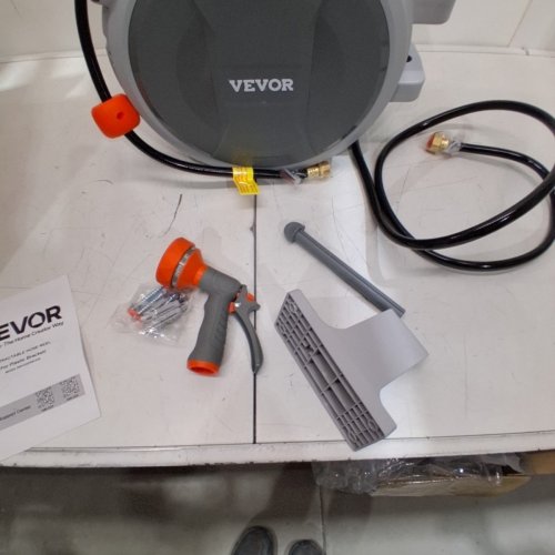 HEAVY DUTY RETRACTABLE GARDEN HOSE REEL WITH 9 PATTERN NOZZLE - 1/2" X 84FT - GREY/ORANGE (MODEL: NW-S25) image 3