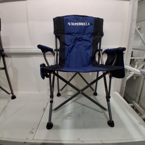 2PK SUPERRELLA OUTDOOR PORTABLE HEAVY DUTY HARD ARM CLASSIC CAMPING CHAIRS WITH CUP HOLDER & STORAGE BAG - BLACK/BLUE (MODEL: SCC2323BU-2) image 2
