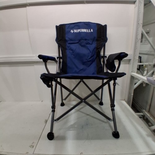 2PK SUPERRELLA OUTDOOR PORTABLE HEAVY DUTY HARD ARM CLASSIC CAMPING CHAIRS WITH CUP HOLDER & STORAGE BAG - BLACK/BLUE (MODEL: SCC2323BU-2) image 3