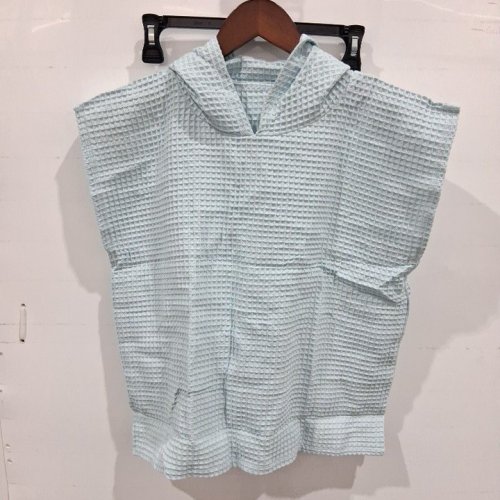 WOMEN'S WAFFLE TEXTURED HOODED SLEEVELESS TOP - SMALL/MEDIUM - LIGHT BLUE image 2