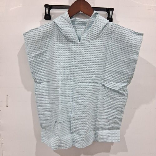 WOMEN'S WAFFLE TEXTURED HOODED SLEEVELESS TOP - SMALL/MEDIUM - LIGHT BLUE image 3