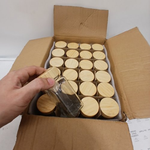 24PK UNBRANDED GLASS SPICE JARS WITH BAMBOO LIDS - 6OZ - CLEAR/BAMBOO image 2