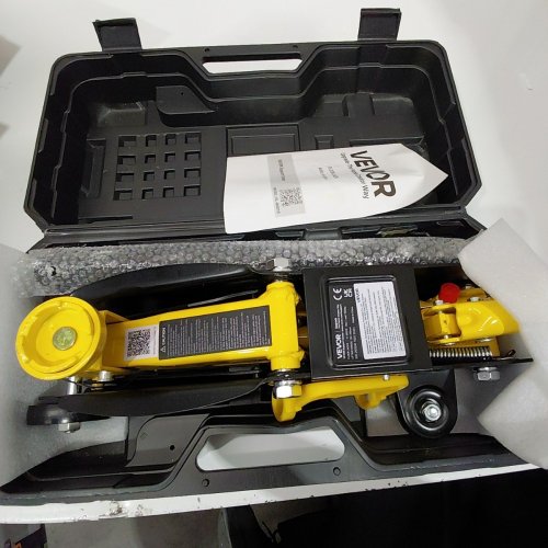 VEVOR PORTABLE LOW PROFILE STEEL FLOOR JACK WITH SINGLE PISTON QUICK LIFT PUMP & TRAVEL CASE - 5"-12" LIFT HEIGHT - 3300LB CAPACITY - YELLOW/BLACK (MODEL: VL-80015) image 2